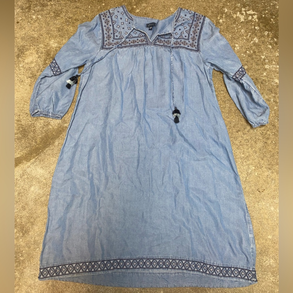 J. Jill Light Blue Embroidered Peasant Dress